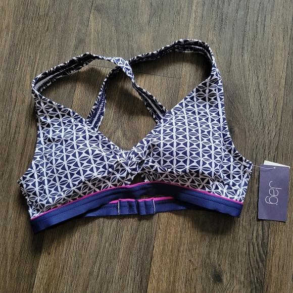 Jag Jeans Women's Geometric Print Swim Top- Blue and Pink - Picture 1 of 3